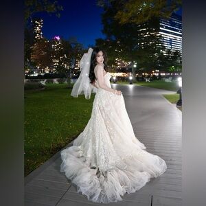 Galia Lahav Mimosa Hand Embellished Tulle Light Champagne Couture Ball Gown EU40